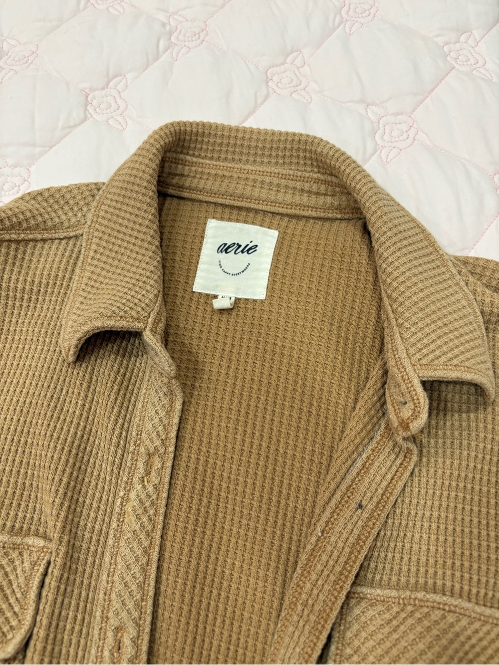 aerie Camel Waffle-Knit Utility Shacket